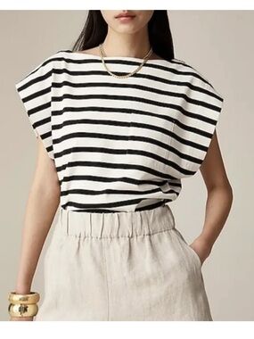 J. Crew Boatneck Muscle T-shirt in Mariner Stripe 100% cotton 2X black & white